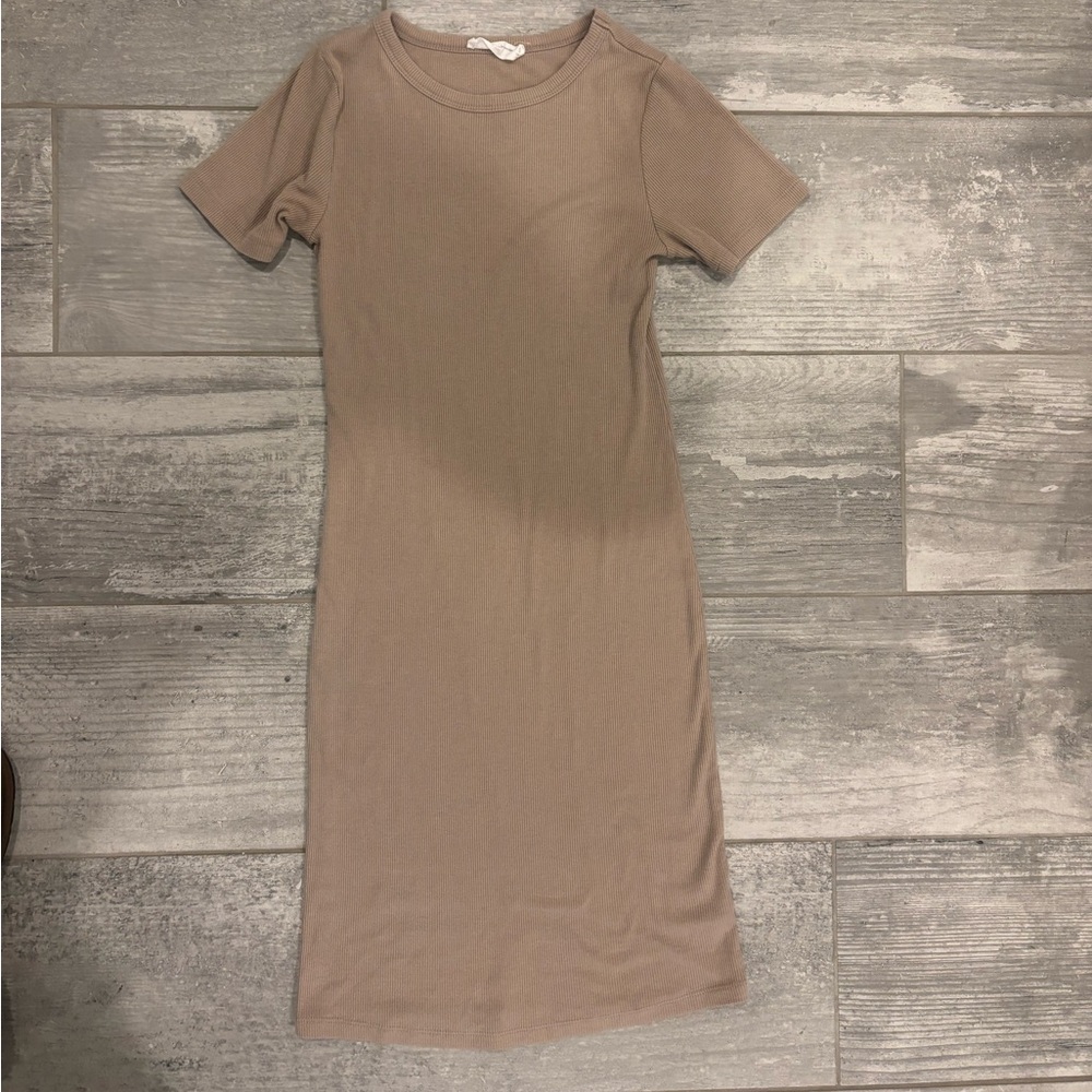 Beige/Tan Ribbed Bodycon Mini Dress - Picture 3 of 4